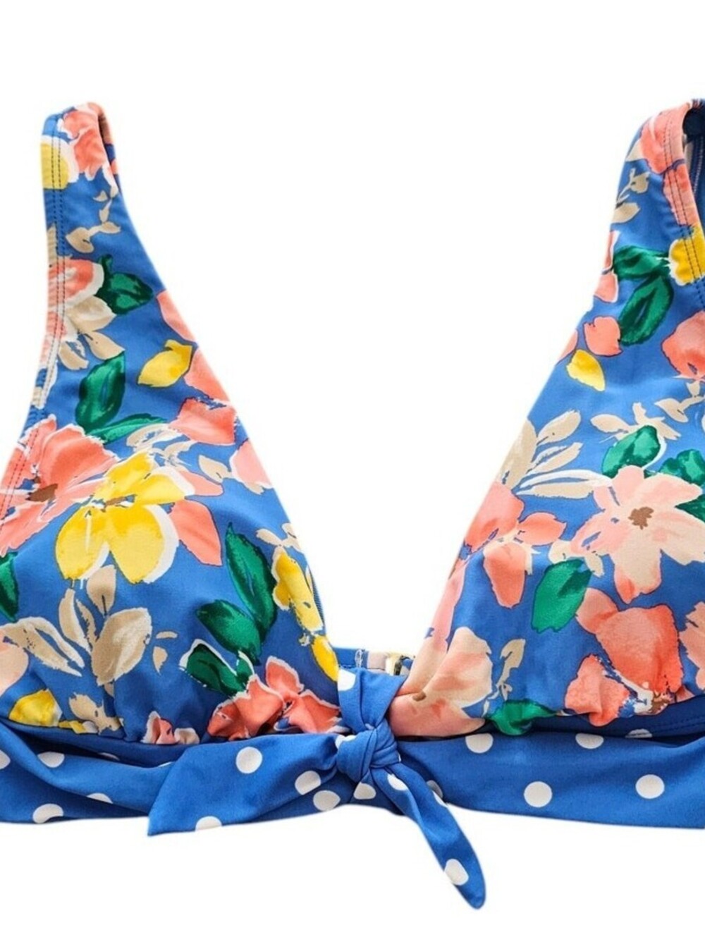 Time and Tru Womens Sz L Triangle Bikini Swimsuit Top Blue Floral NEW